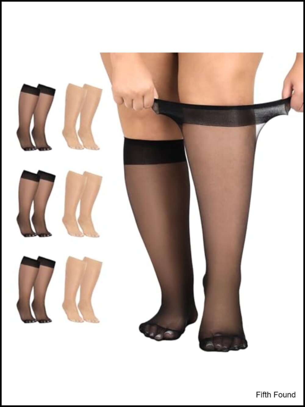 Plus Size Sheer Knee High Socks 6 Pack Nylon Stay Up Stockings